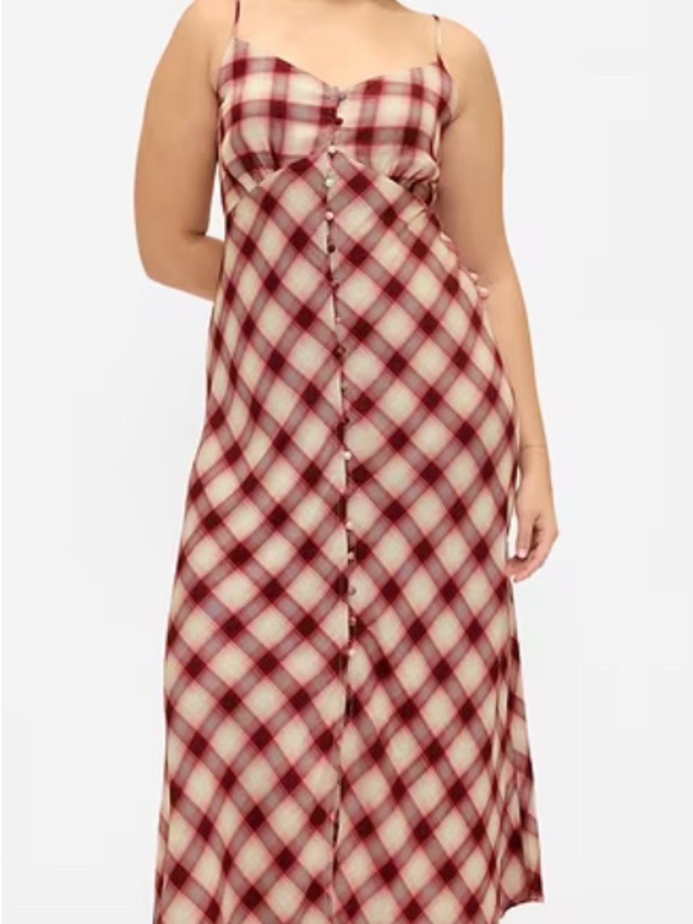 GAP Burgundy and Cream Plaid Button-Front Dress